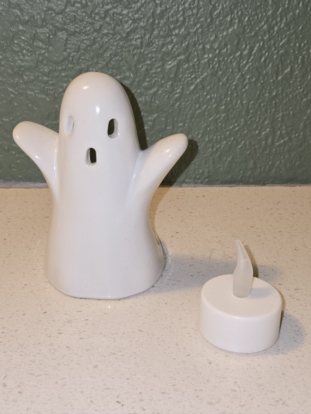 Rare White Ceramic Ghost Tea Light Holder And Reusable Candle